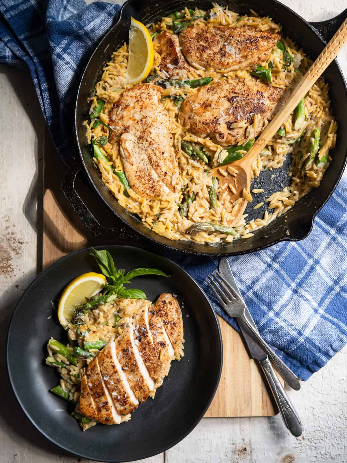 One Pan Creamy Chicken and Asparagus Orzo
